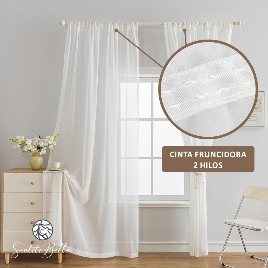 Juego De 2 Cortinas En Tela Voile Bual - Para Barrote o Tensor - Varios Tamaños