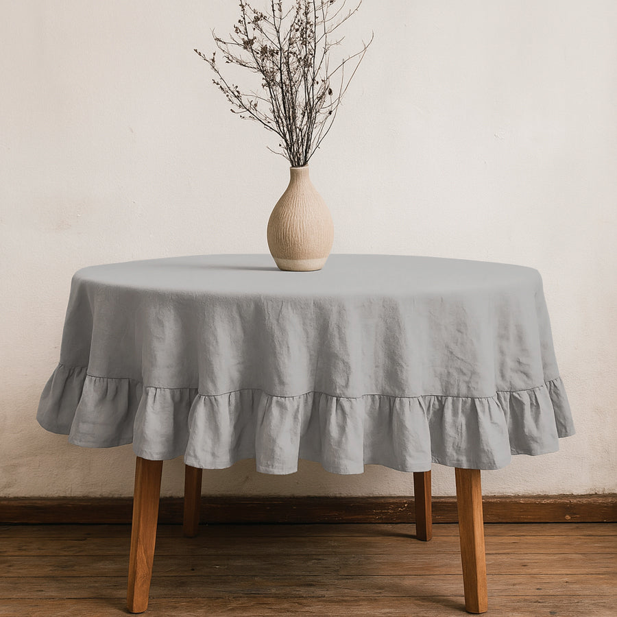 Mantel con Volado Redondo Coquette Elegante Tela Panama