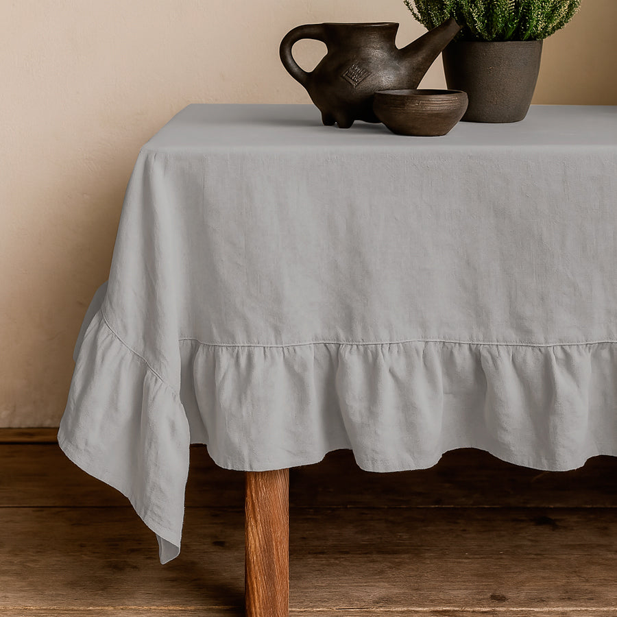 Mantel con Volado Rectangular Coquette Elegante Tela Panama