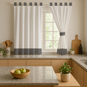 Juego De 2 Cortinas Cocina En Tela Panama Cuadrille 145x150