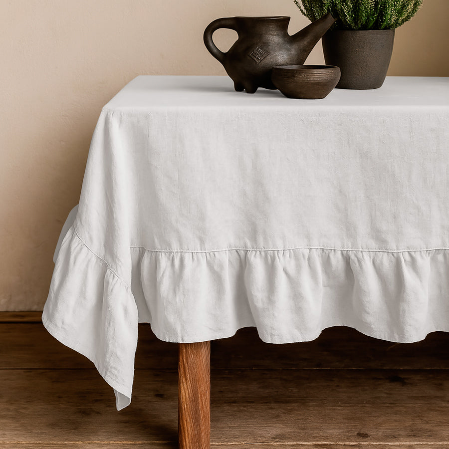 Mantel con Volado Rectangular Coquette Elegante Tela Panama