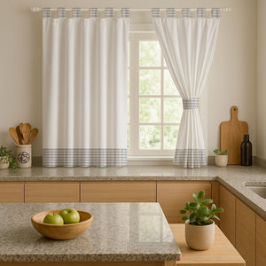 Juego De 2 Cortinas Cocina En Tela Panama Cuadrille 145x150
