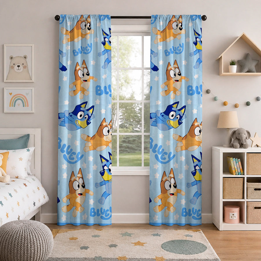 Juego De 2 Cortinas Infantil 150x210 / Diseño Bluey Bingo