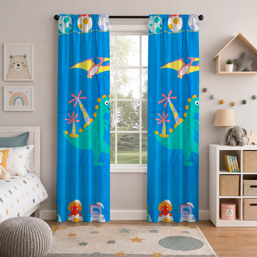 Juego De 2 Cortinas Infantil 150x210 / Diseño Dinosaurio