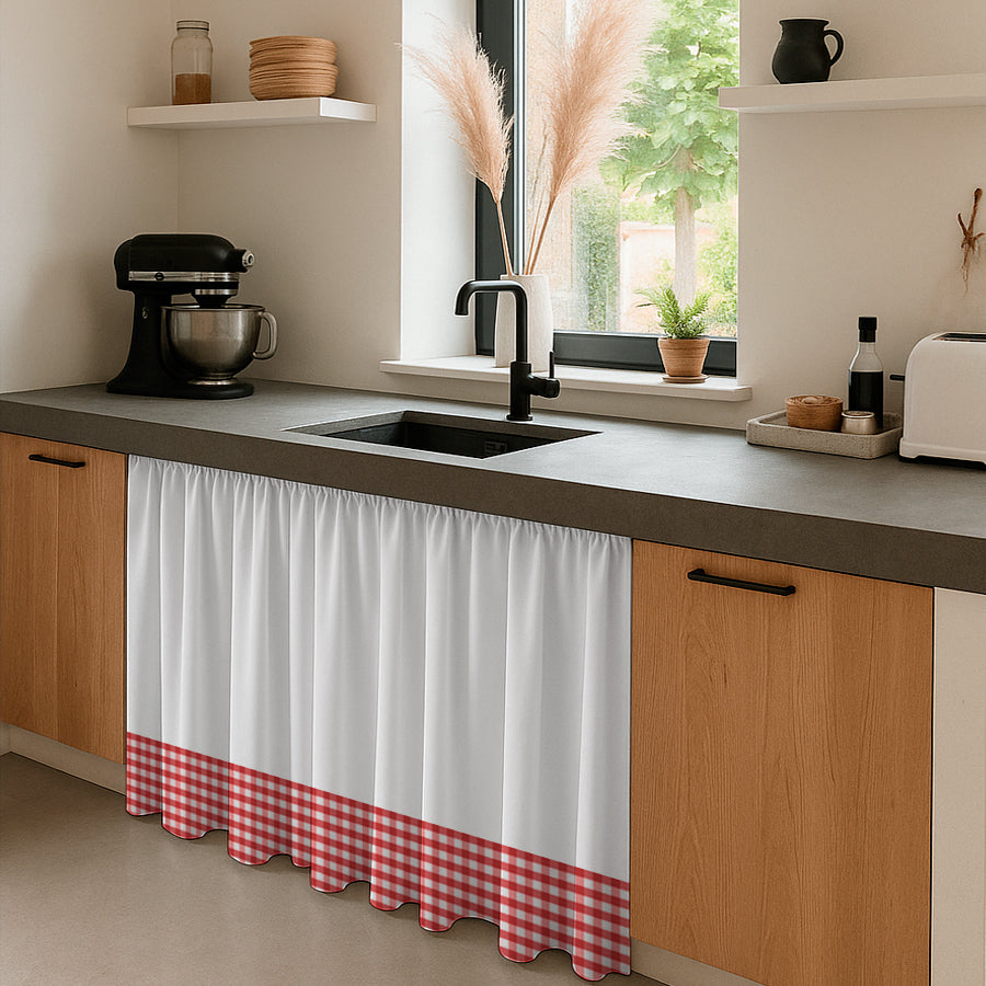 Cortina de Cocina Bajo Mesada en Tela Panama Cuadrille 80x150 cm