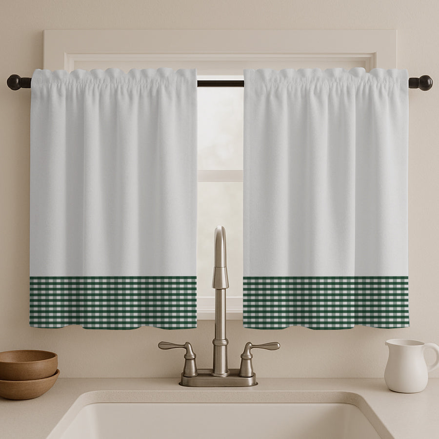 Juego Cortinas de Cocina Tela Panama Cuadrille 145x100 cm - Varios Colores