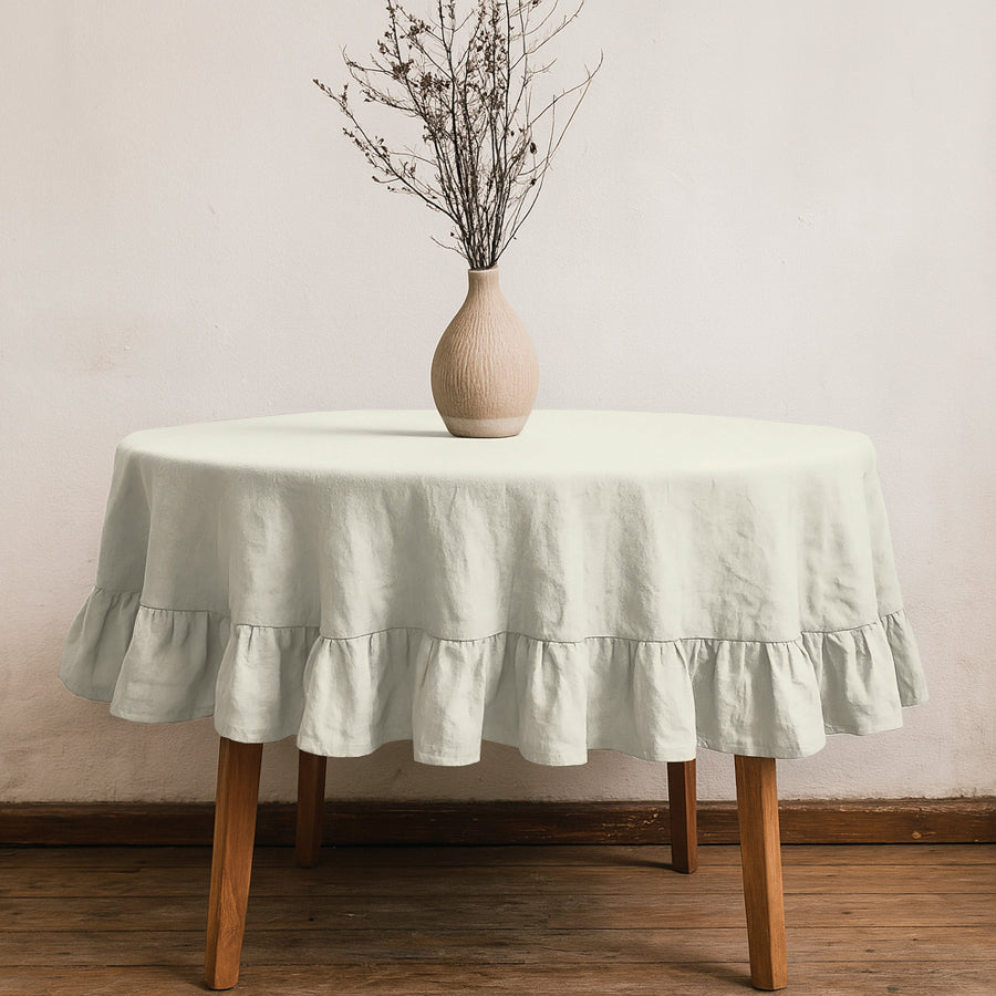 Mantel con Volado Redondo Coquette Elegante Tela Panama