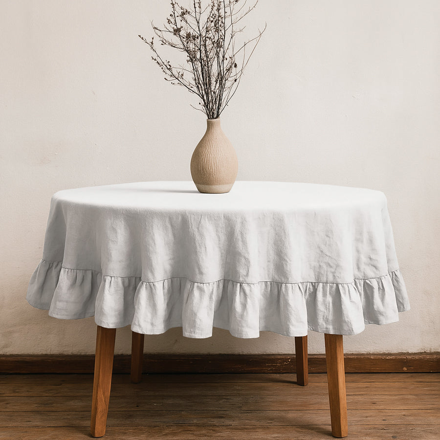 Mantel con Volado Redondo Coquette Elegante Tela Panama