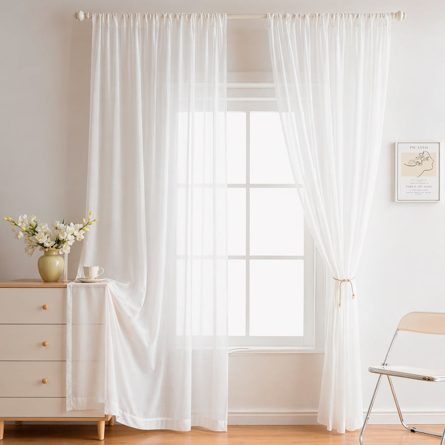 Juego De 2 Cortinas En Tela Voile Bual - Para Barrote o Tensor - Varios Tamaños