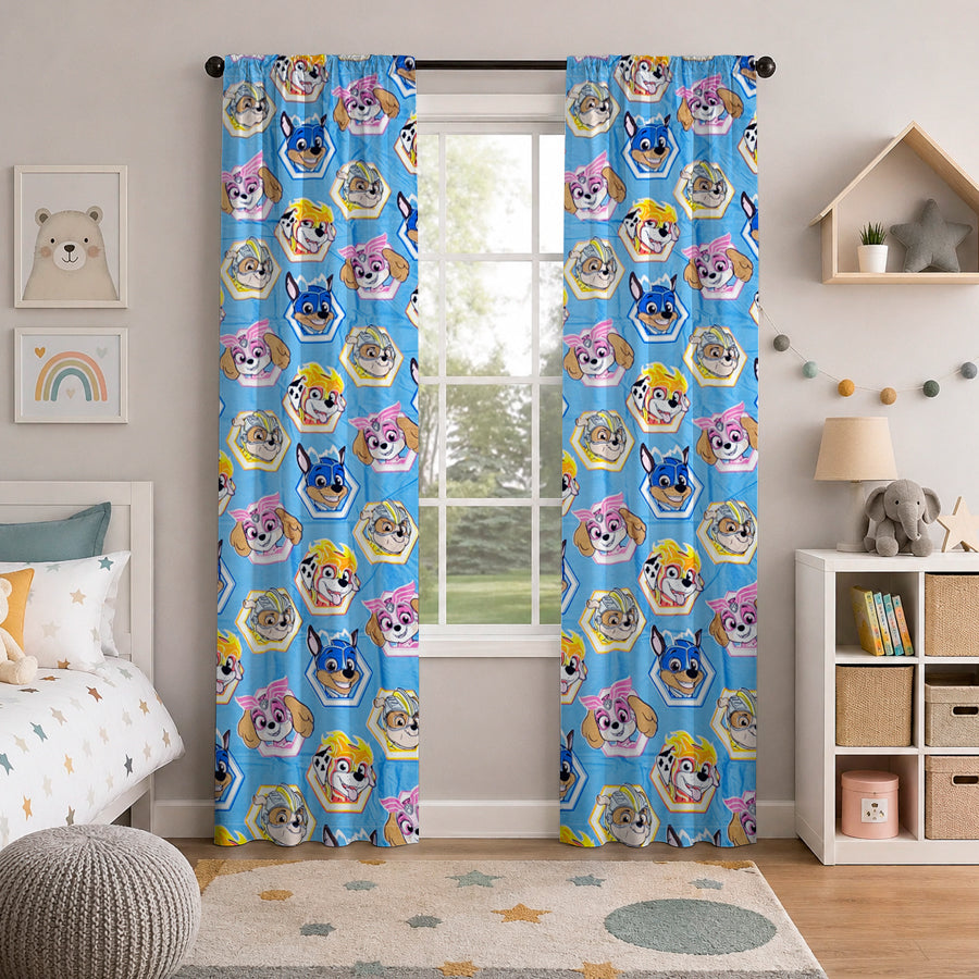 Juego De 2 Cortinas Infantil 150x210 / Diseño Paw Patrol Celeste