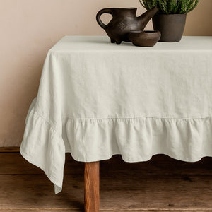 Mantel con Volado Rectangular Coquette Elegante Tela Panama