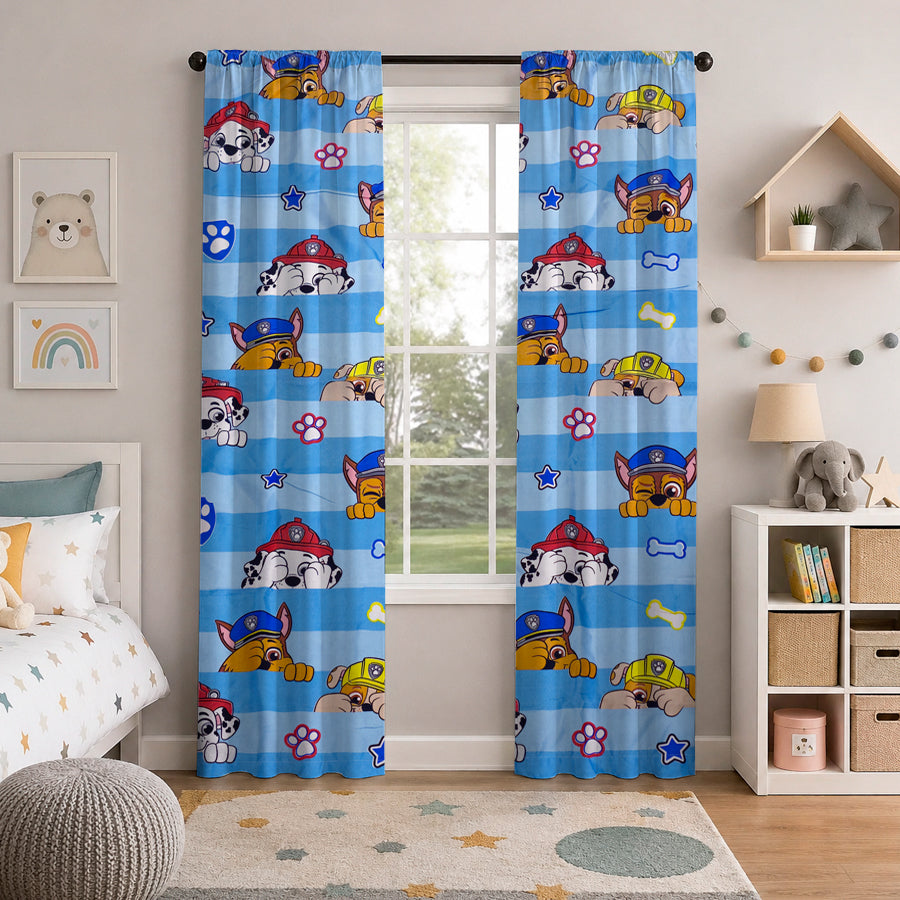 Juego De 2 Cortinas Infantil 150x210 / Diseño Paw Patrol Caras Grandes