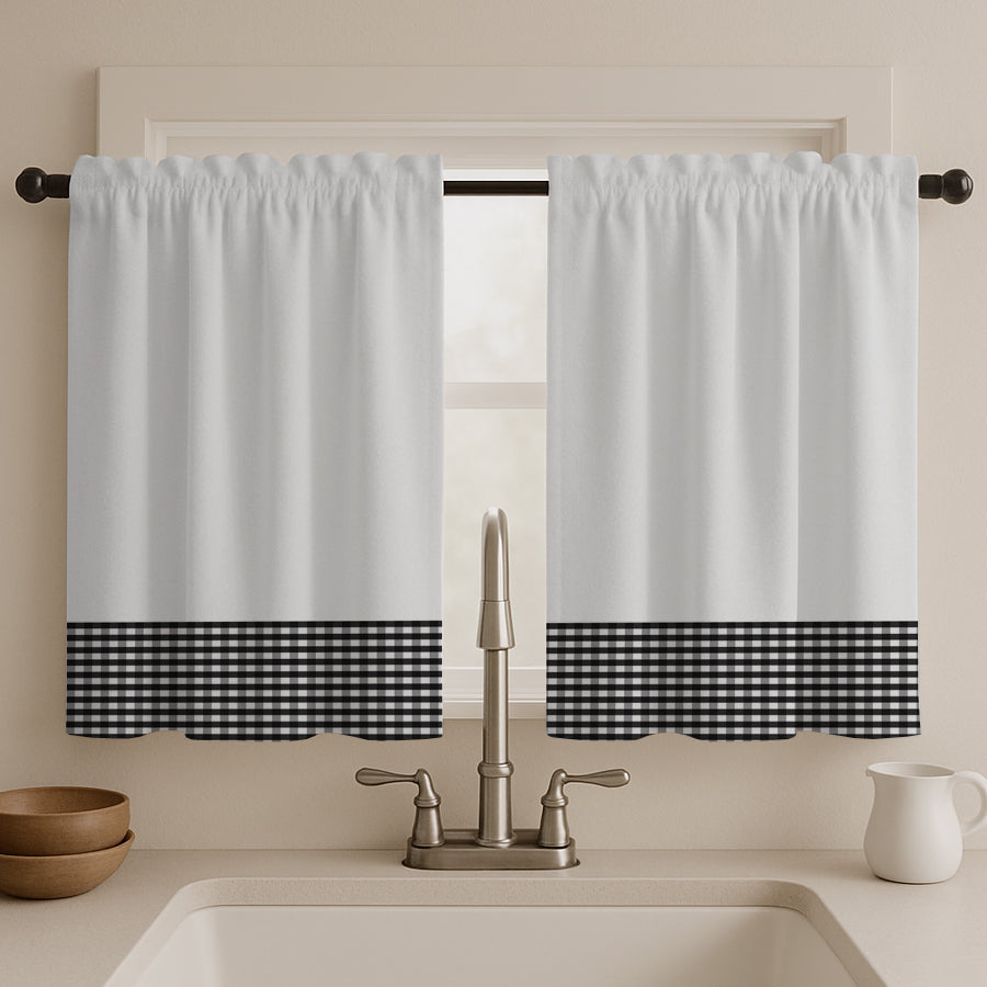 Juego Cortinas de Cocina Tela Panama Cuadrille 145x100 cm - Varios Colores