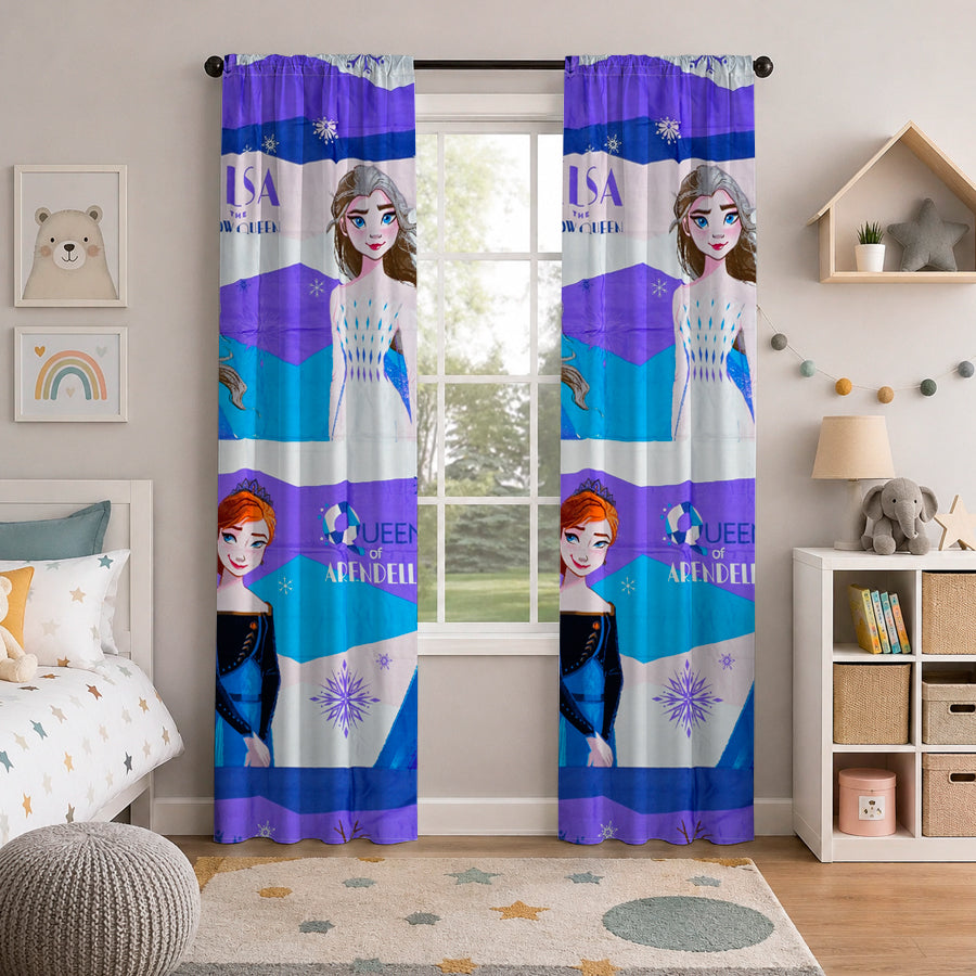 Juego De 2 Cortinas Infantil 150x210 / Diseño Frozen Violeta