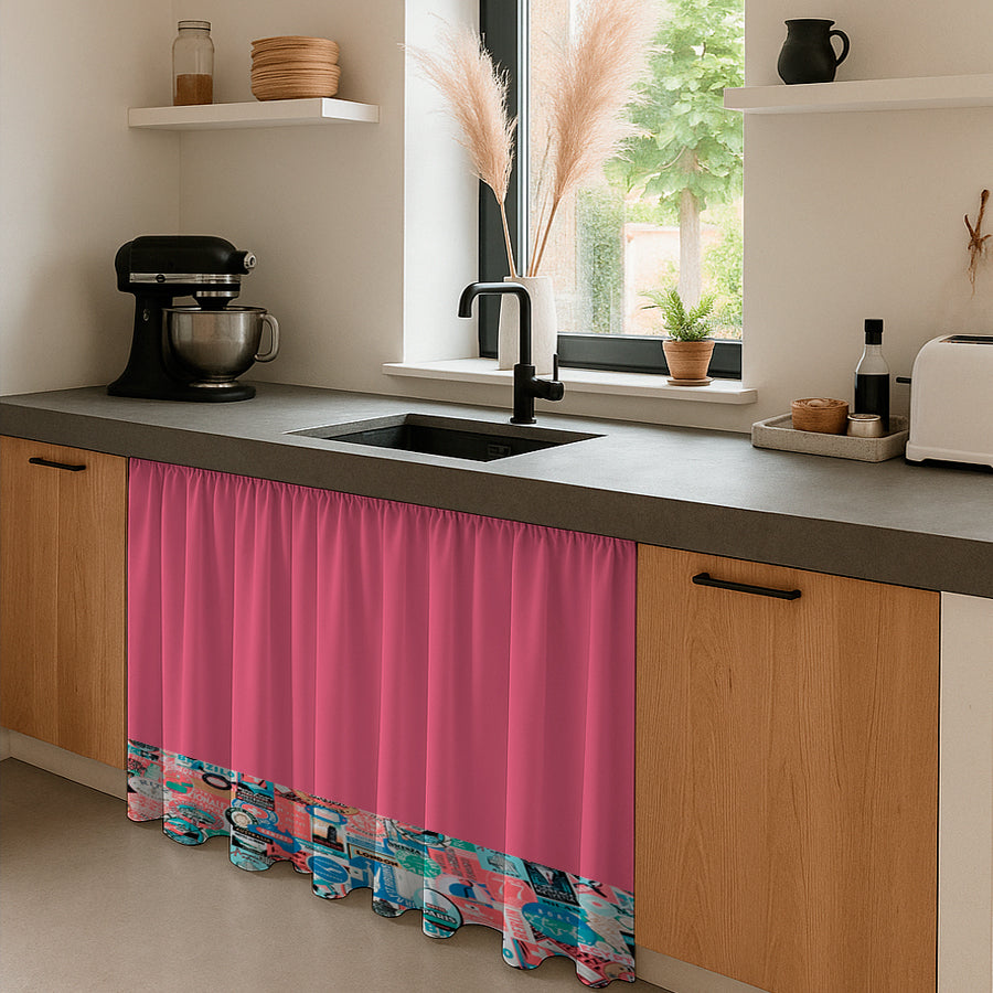 Cortina de Cocina Bajo Mesada en Tela Panama con Diseño 80x150 cm