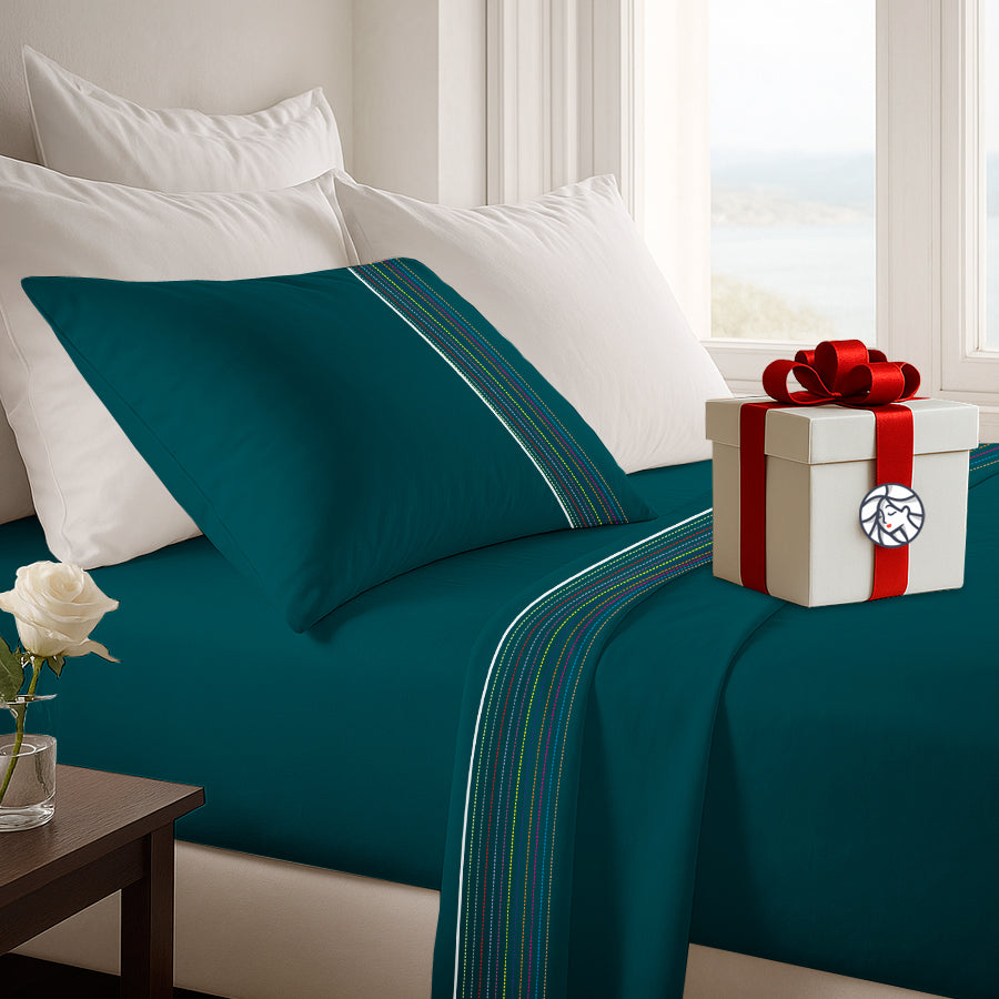 Juego de Sábanas Multiaguja - 1 Plaza y Media Liso + REGALO