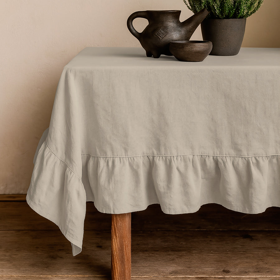 Mantel con Volado Rectangular Coquette Elegante Tela Panama