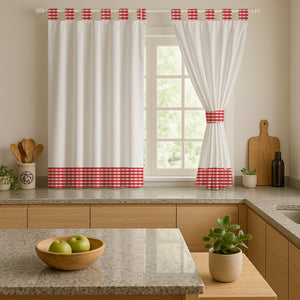 Juego De 2 Cortinas Cocina En Tela Panama Cuadrille 145x150
