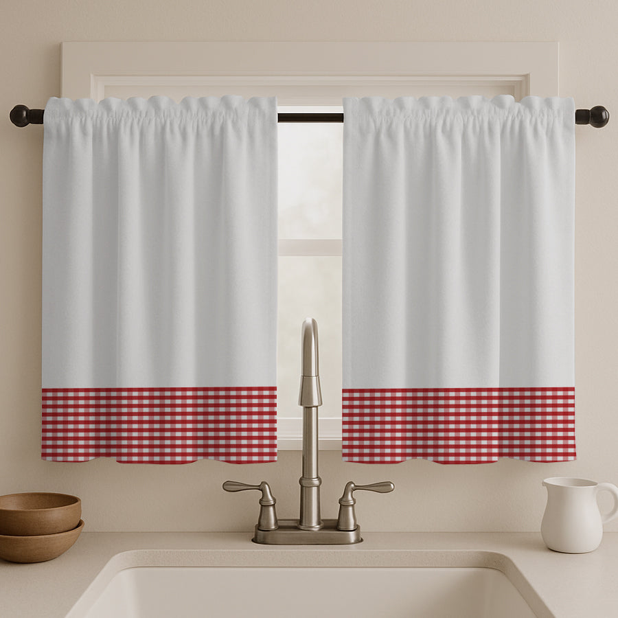 Juego Cortinas de Cocina Tela Panama Cuadrille 145x100 cm - Varios Colores