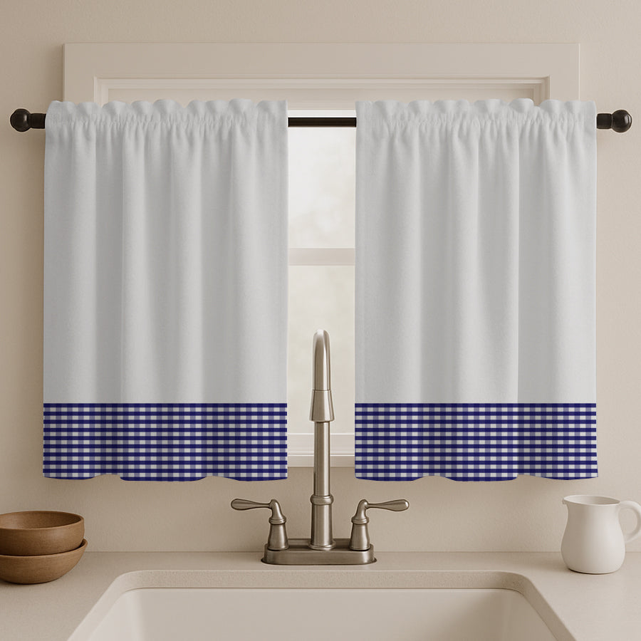 Juego Cortinas de Cocina Tela Panama Cuadrille 145x100 cm - Varios Colores