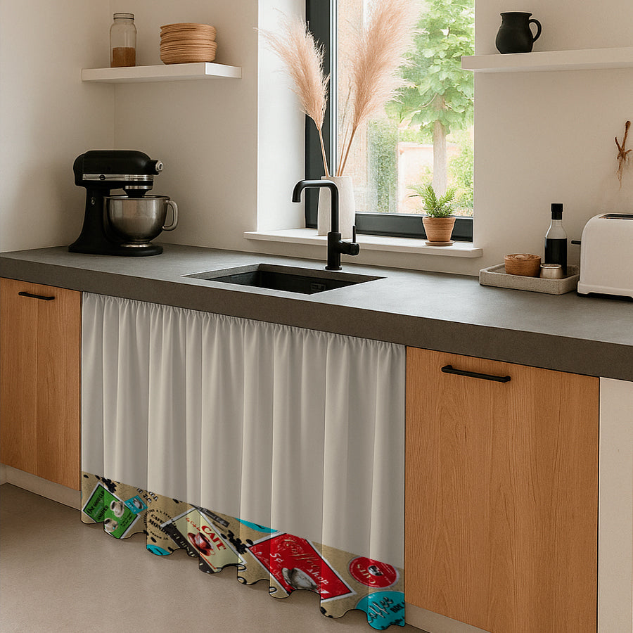 Cortina de Cocina Bajo Mesada en Tela Panama con Diseño 80x150 cm