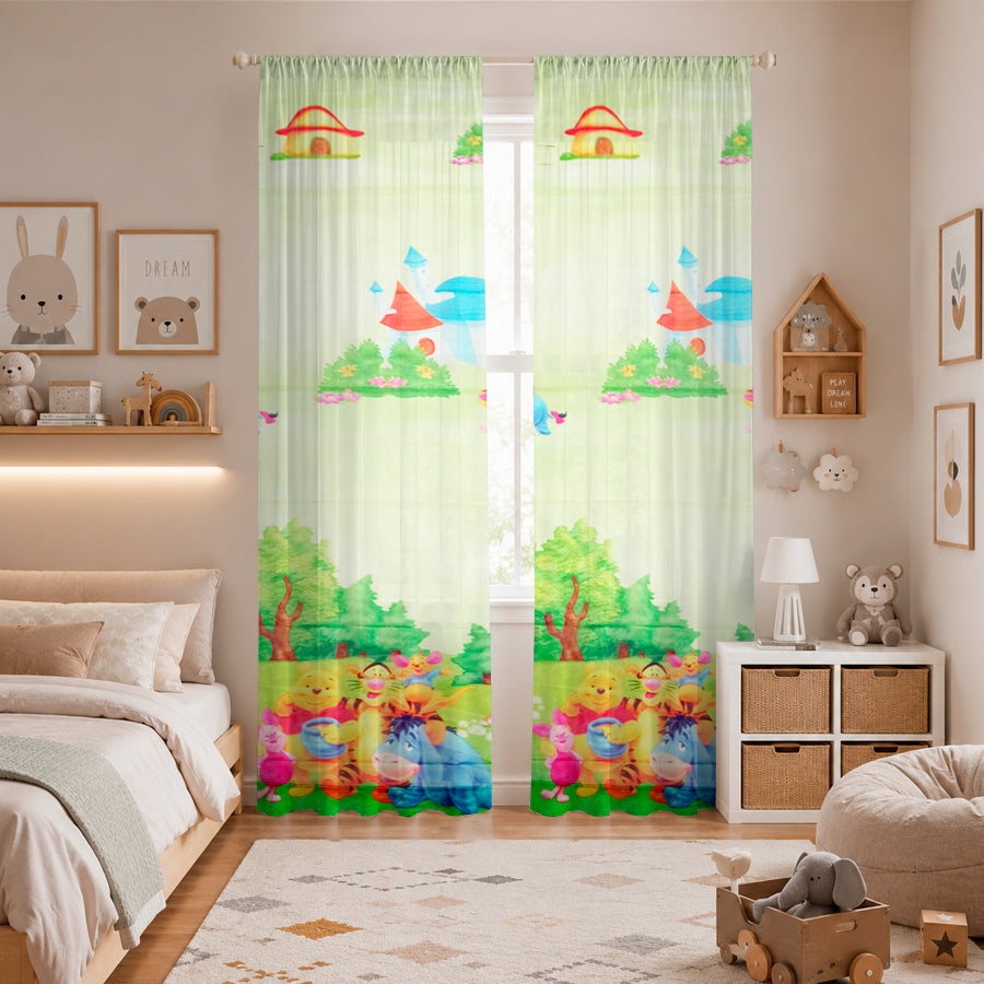 Juego De 2 Cortinas Disney En Tela Voile Bual 150x210 / Diseño Winnie Pooh