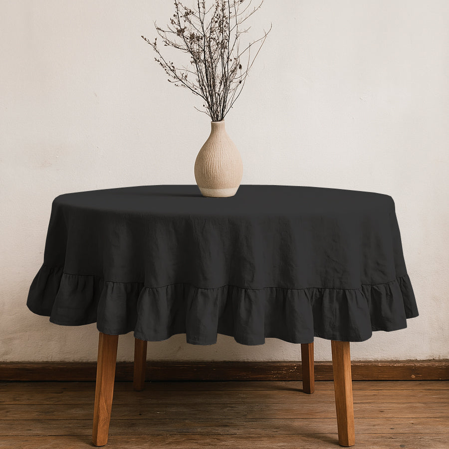 Mantel con Volado Redondo Coquette Elegante Tela Panama