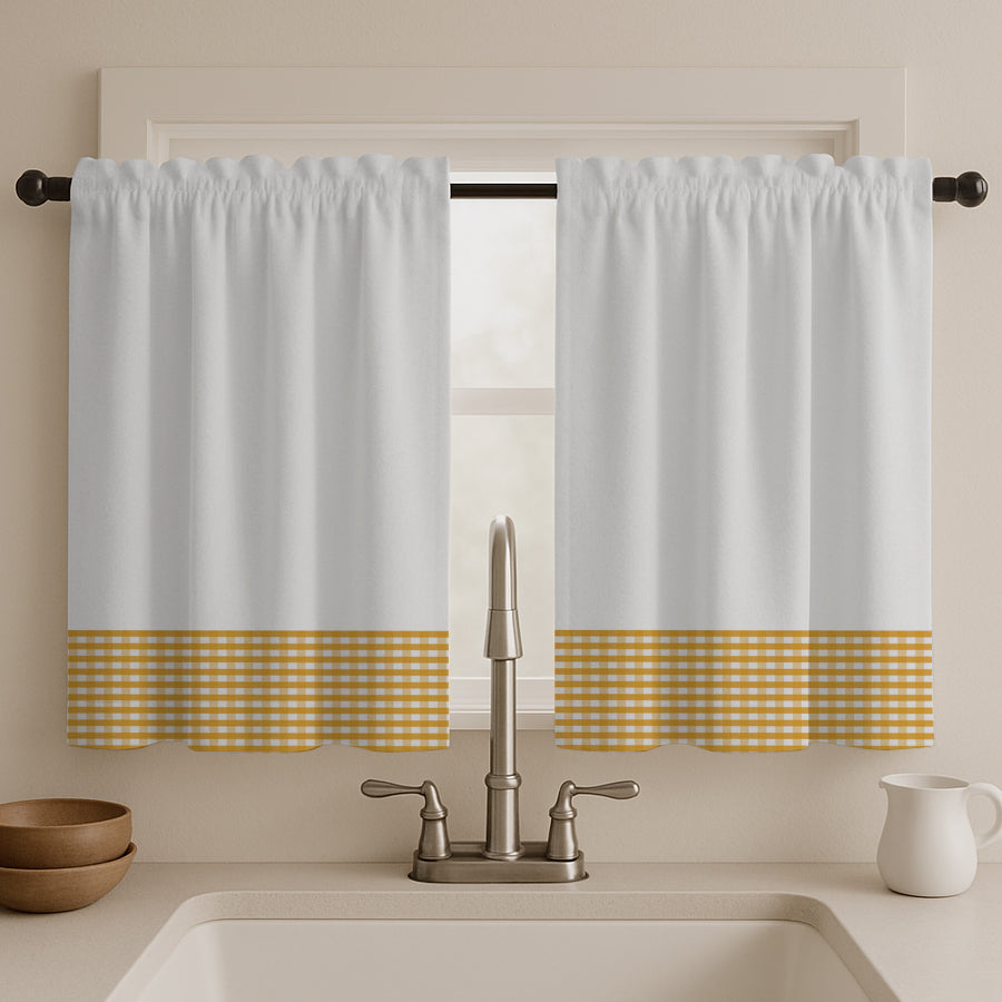 Juego Cortinas de Cocina Tela Panama Cuadrille 145x100 cm - Varios Colores