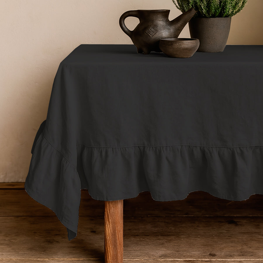 Mantel con Volado Rectangular Coquette Elegante Tela Panama