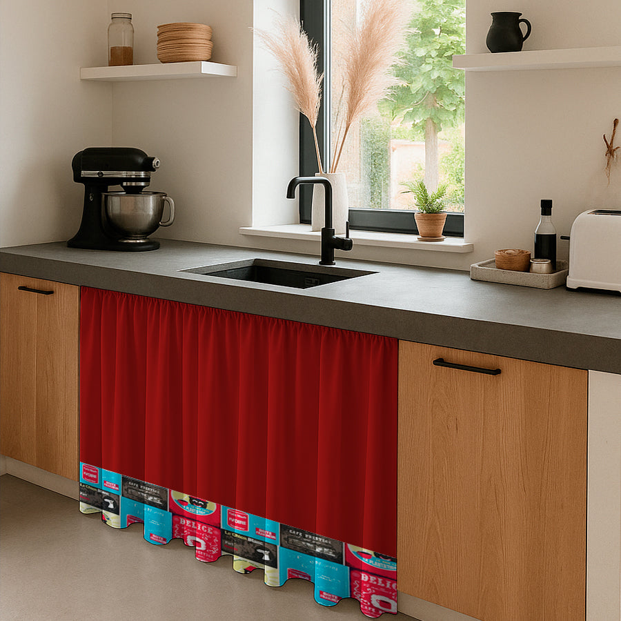 Cortina de Cocina Bajo Mesada en Tela Panama con Diseño 80x150 cm