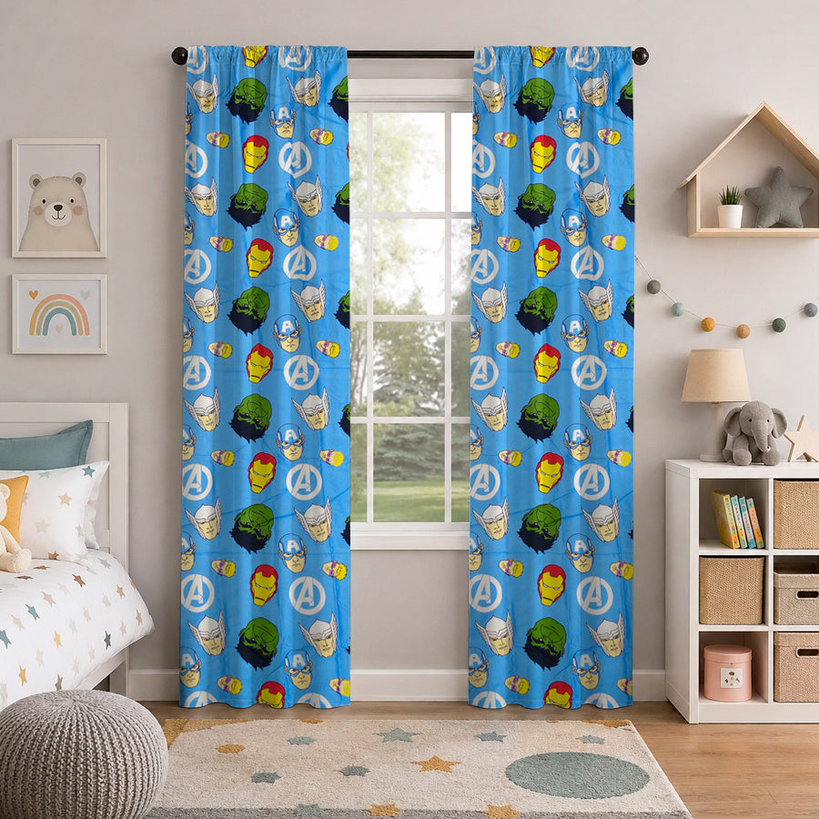 Juego De 2 Cortinas Infantil 150x210 / Diseño Avenger Rostros