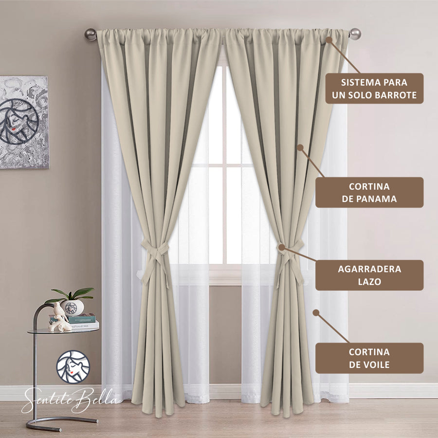 Juego De Cortinas En Tela Enila 2 Paños Dobles -  Varios Tamaños
