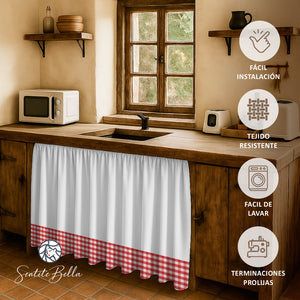 Cortina de Cocina Bajo Mesada en Tela Panama Cuadrille 80x150 cm