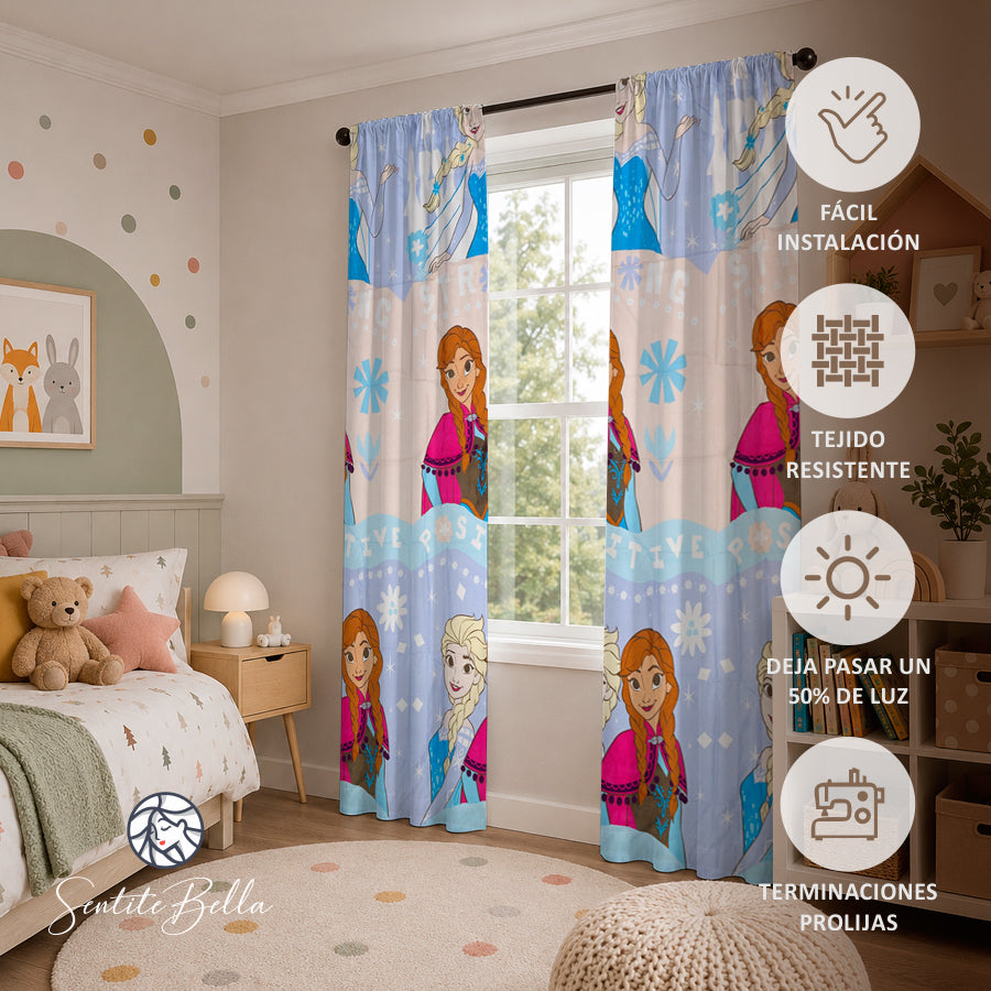 Juego De 2 Cortinas Infantil 150x210 / Diseño Frozen