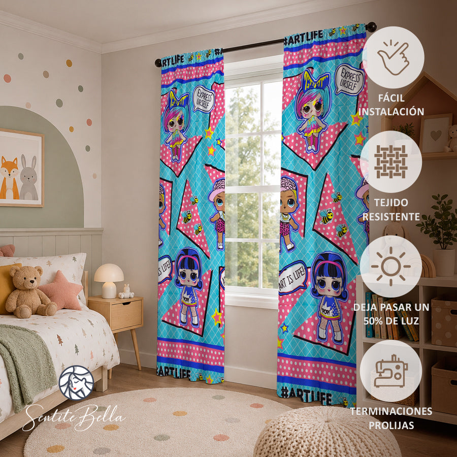 Juego De 2 Cortinas Infantil 150x210 / Diseño LOL
