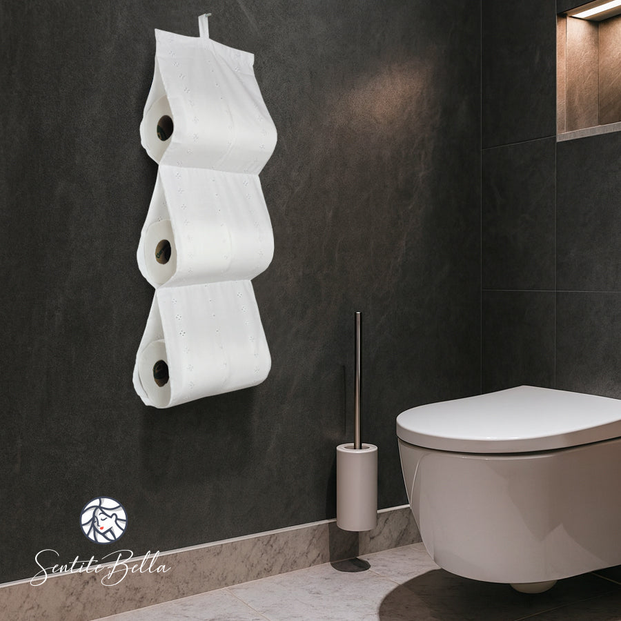Porta Rollo Papel Higienico Baño Triple de Tela Broderie