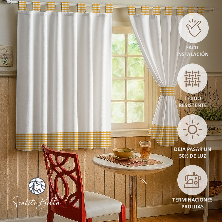 Juego De 2 Cortinas Cocina En Tela Panama Cuadrille 145x150