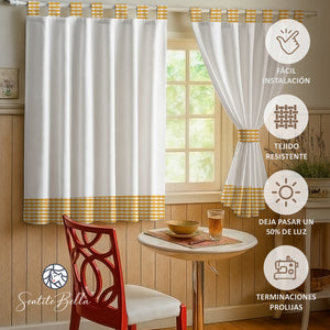 Juego De 2 Cortinas Cocina En Tela Panama Cuadrille 145x150