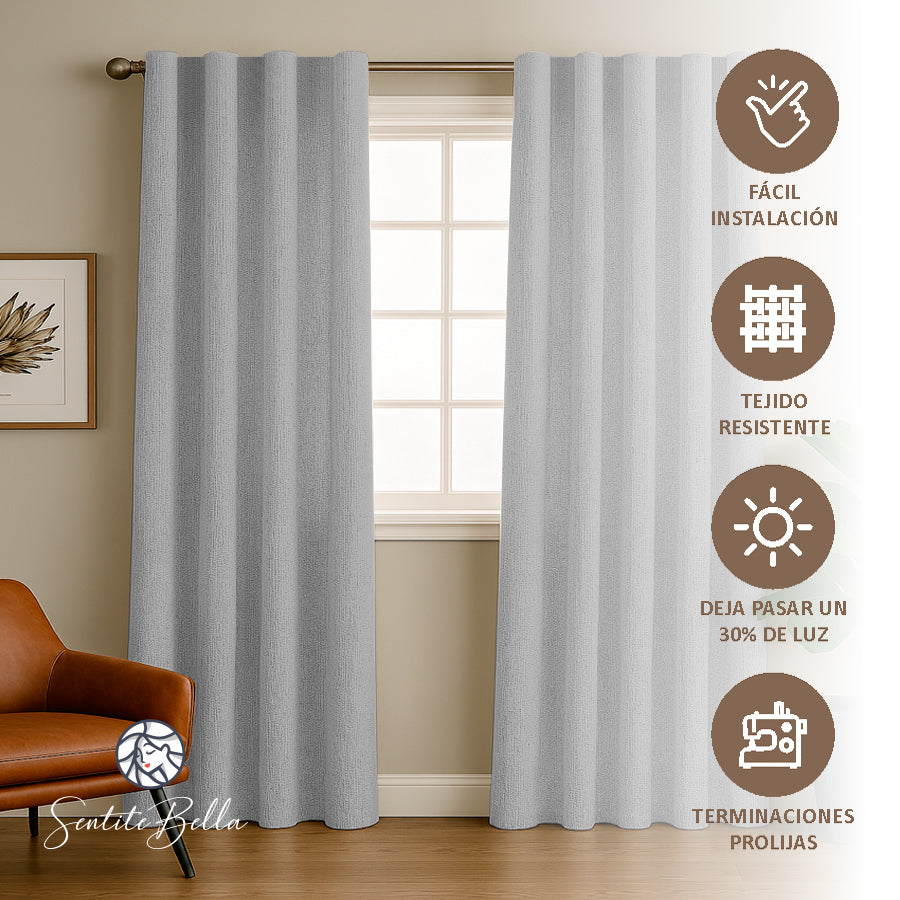 Juego De 2 Cortinas En Tela Rustica - Varios Tamaños