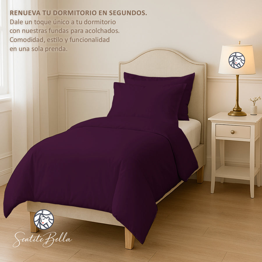 Funda Nordica para Acolchado + Funda Almohada - 1 Plaza Liso - VARIOS COLORES