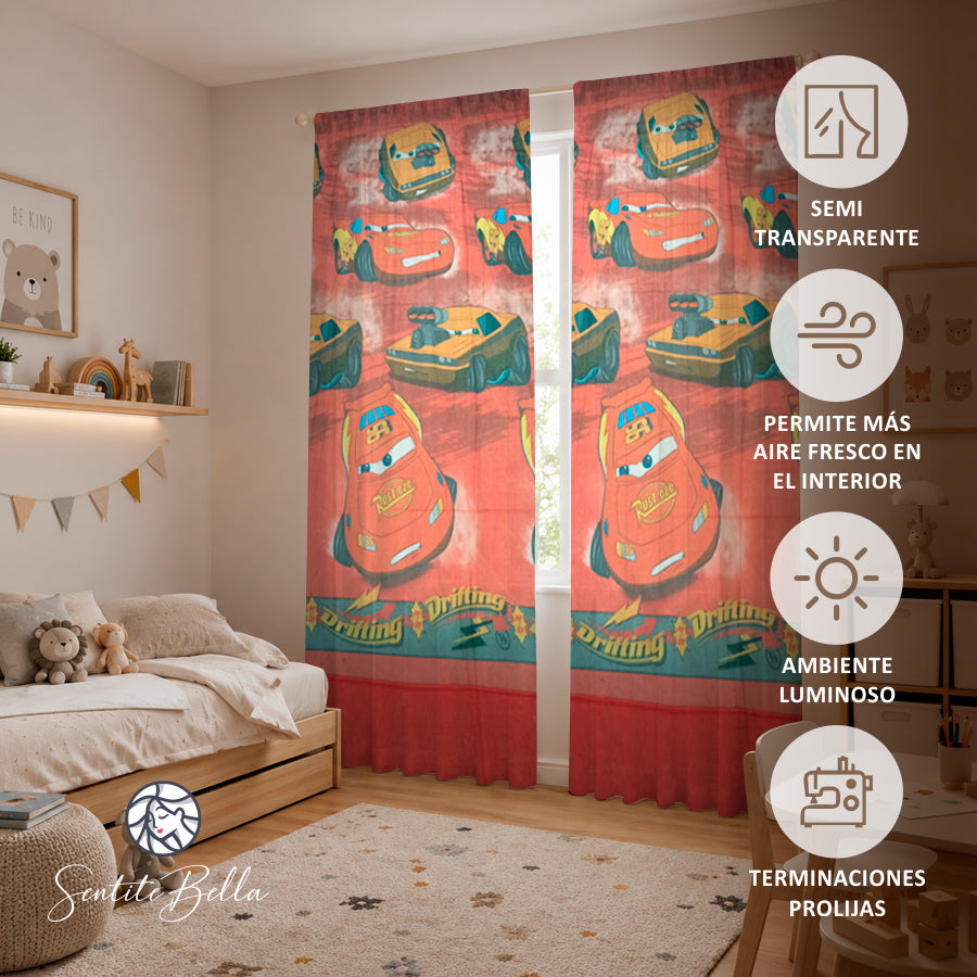 Juego De 2 Cortinas Disney En Tela Voile Bual 150x210 / Diseño Cars