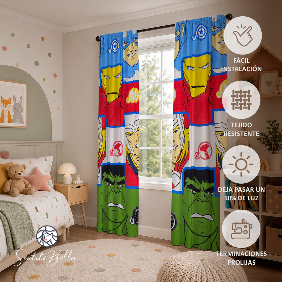Juego De 2 Cortinas Infantil 150x210 / Diseño Avenger Grande