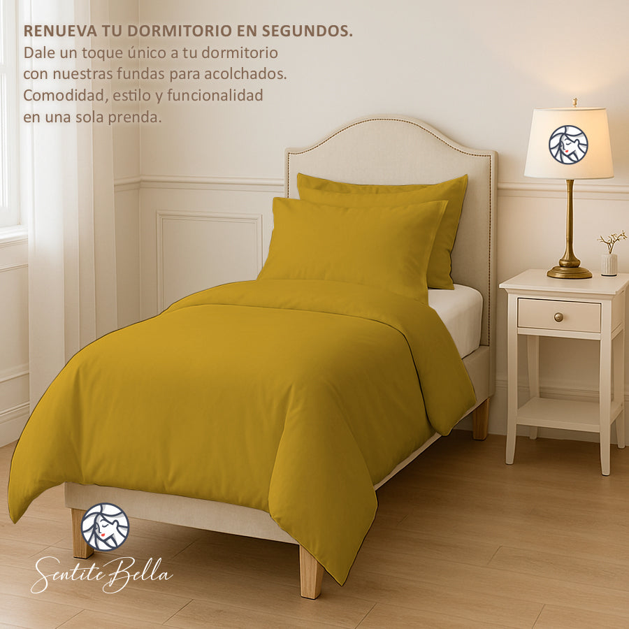 Funda Nordica para Acolchado + Funda Almohada - 1 Plaza Liso - VARIOS COLORES