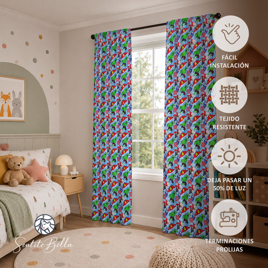Juego De 2 Cortinas Infantil 150x210 / Diseño Avenger Chico