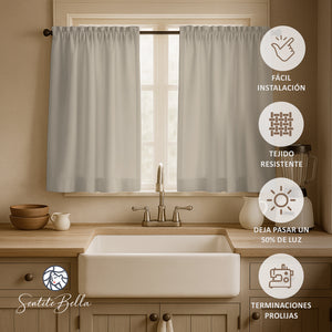 Juego Cortinas de Cocina Tela Panama 145x100 cm - Varios Colores