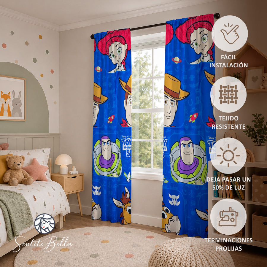 Juego De 2 Cortinas Infantil 150x210 / Diseño Toy Story