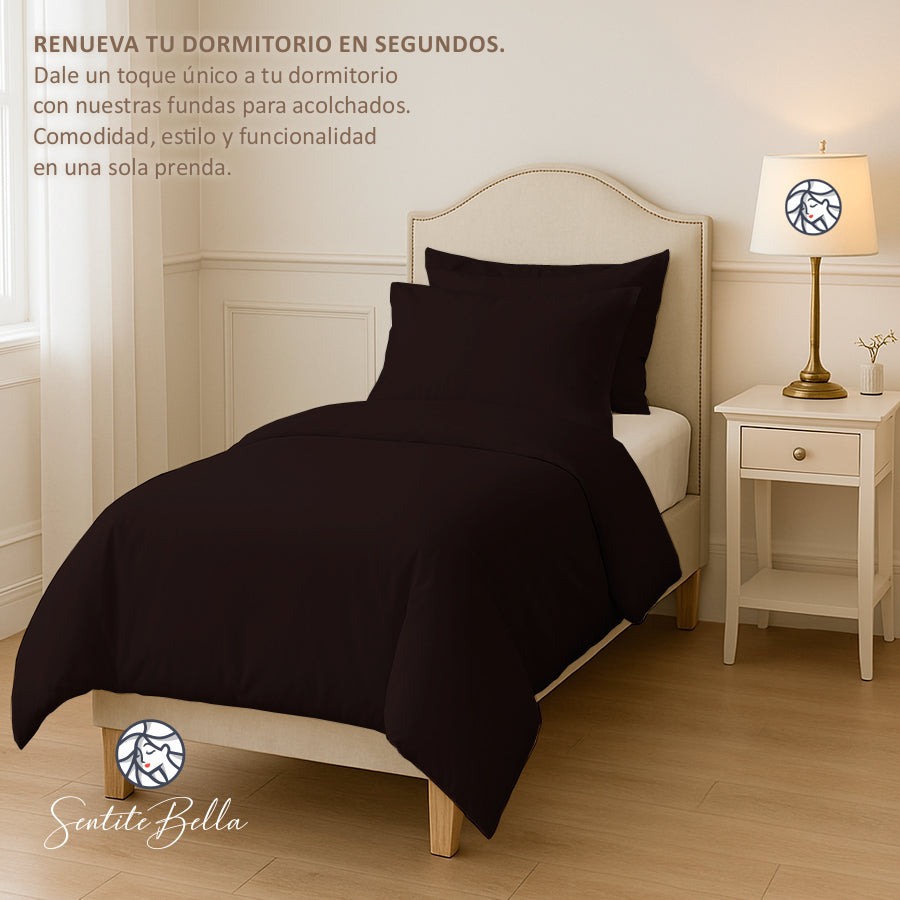 Funda Nordica para Acolchado + Funda Almohada - 1 Plaza Liso - VARIOS COLORES