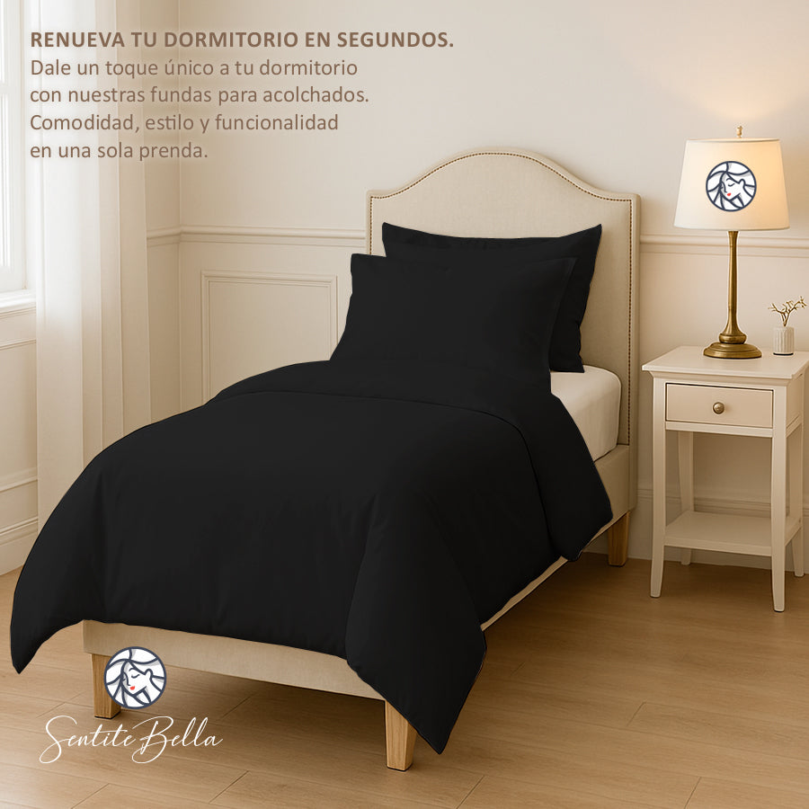 Funda Nordica para Acolchado + Funda Almohada - 1 Plaza Liso - VARIOS COLORES