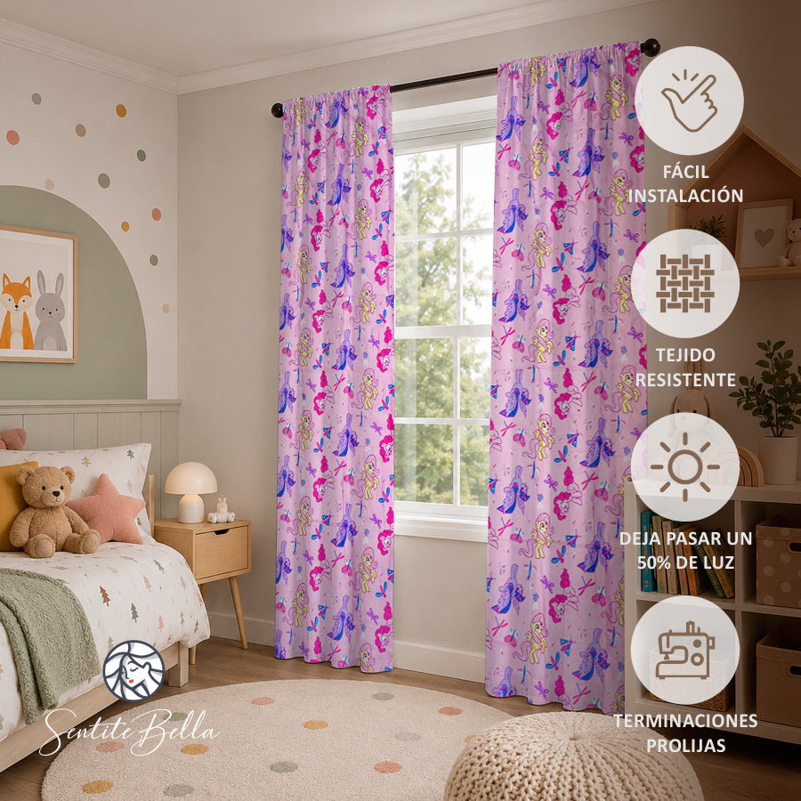 Juego De 2 Cortinas Infantil 150x210 / Diseño Mi Pequeño Pony