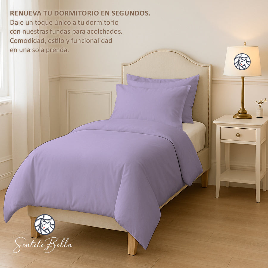 Funda Nordica para Acolchado + Funda Almohada - 1 Plaza y Media Liso - VARIOS COLORES